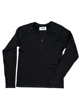 Pomme Equestrian Waffle Knit Quarter Zip Riding Top Black Stretch Base Layer M/L